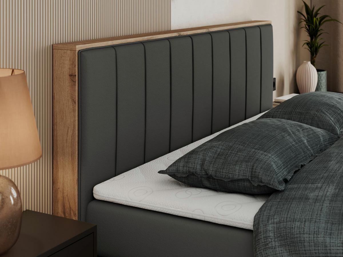 BOXSPRINGBETT BELLISSIMO KING 140/200 Dunkelgrau Kunstleder - H4 - Dunkelgrau, Holz/Textil (140/200cm) - MKS