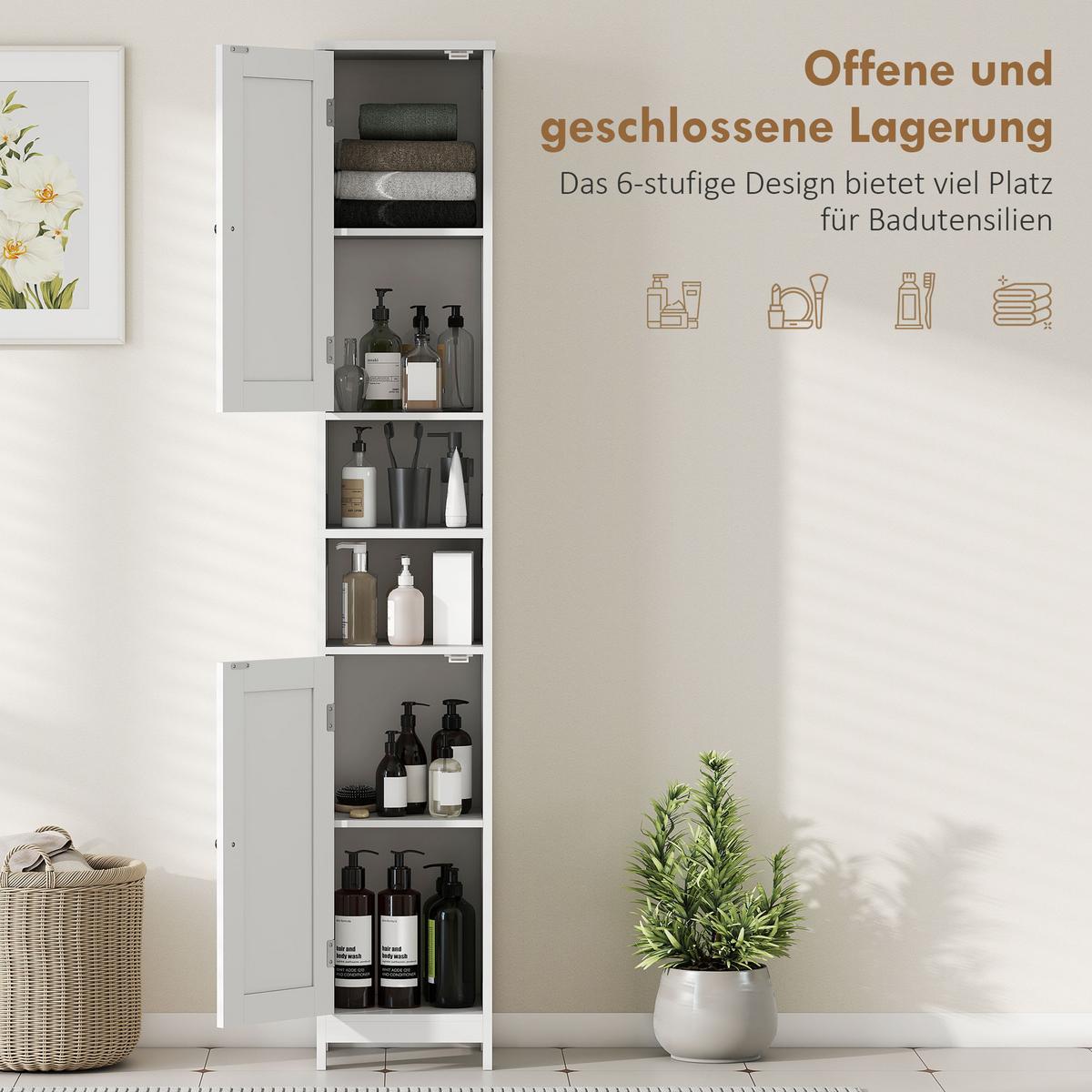 BADEZIMMERSCHRANK MDF Weiß - Schwarz/Weiß, Holzwerkstoff/Metall (30/170/30cm) - HOMCOM