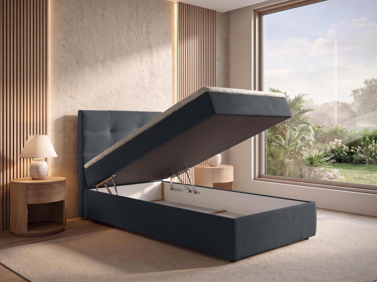 BOXBETT SAKARYA 120x200 cm mit Bettkasten und Matratze - Schwarz + TOPPER - Schwarz, Holz/Holzwerkstoff (120/200cm) - AX Living