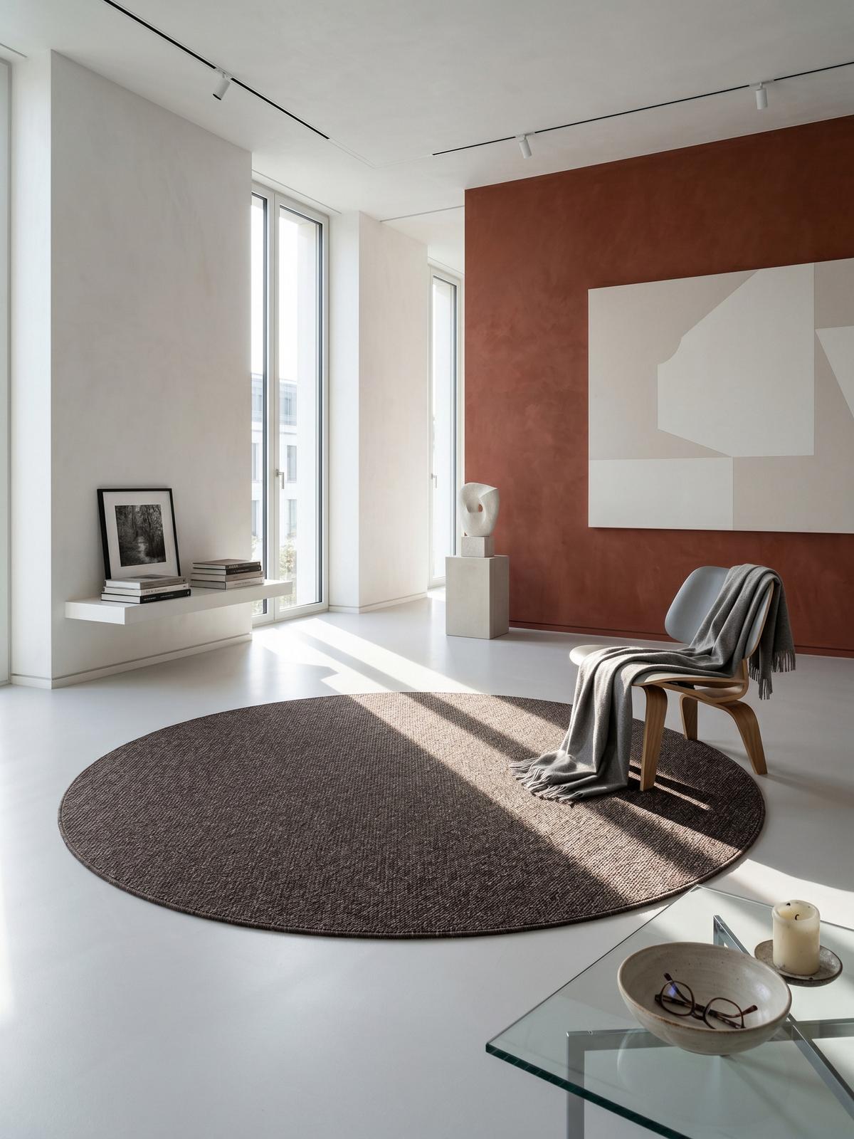 TEPPICH Kurzflor AMMER in Braun, einfarbig, Ø 200 cm - Braun, Textil (200/200cm) - KADIMA DESIGN
