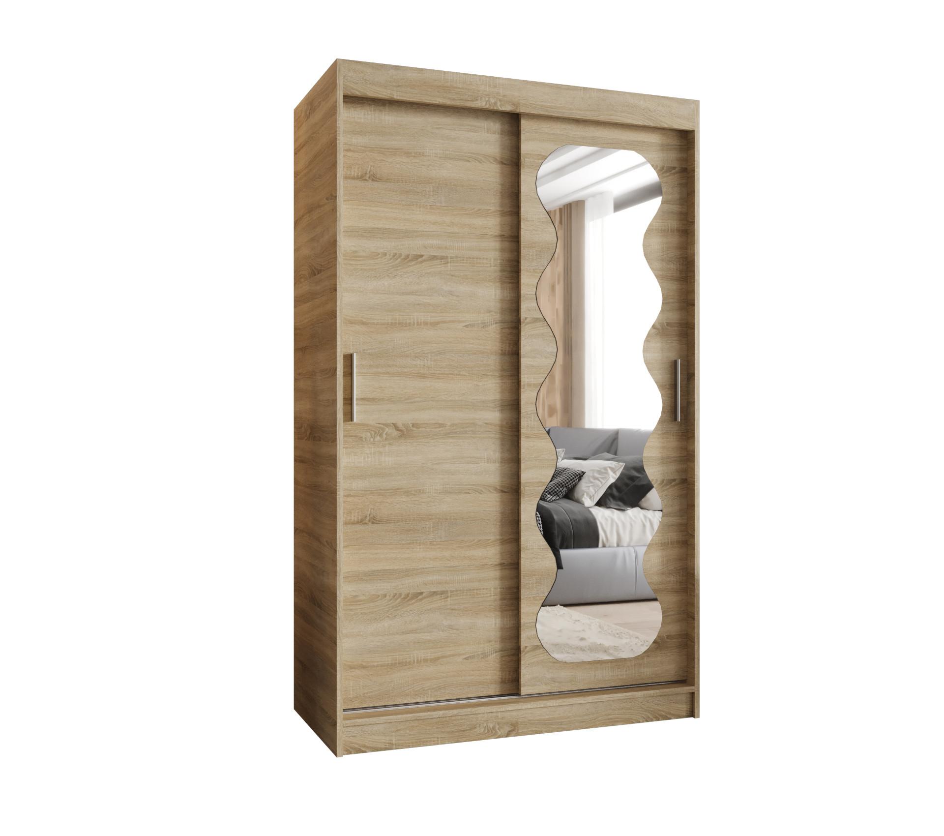 SCHIEBETÜRENSCHRANK mit Spiegel SPOTI 200/120/62 2-türig - Silberfarben/Sonoma Eiche, Holz (120/200/62cm) - MÖBEL KRYSPOL