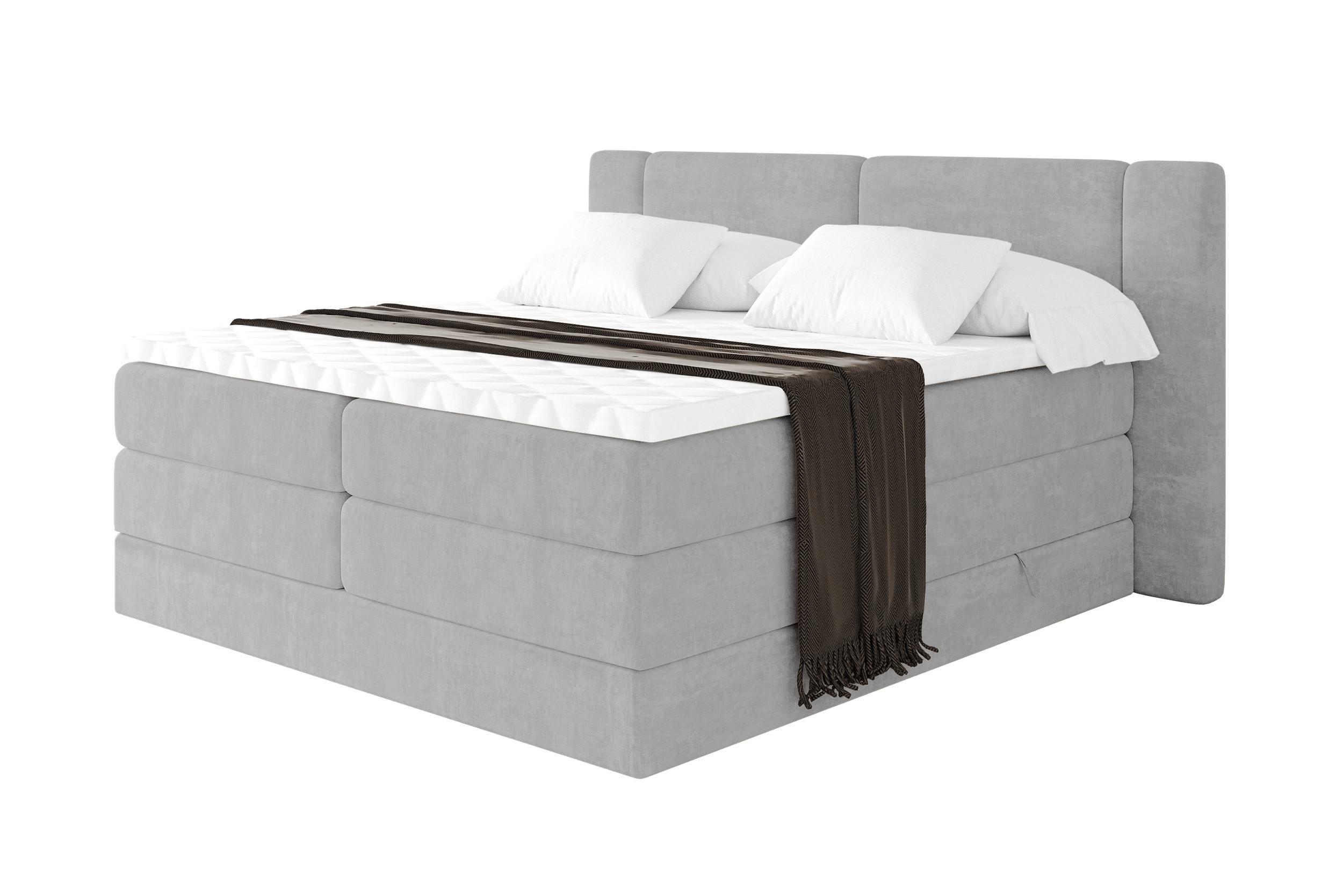 BOXSPRINGBETT mit Matratze H3/H4 - EVON KING - 180x200 cm Grau - Greige, Holzwerkstoff (180/200cm) - ALTDECOR