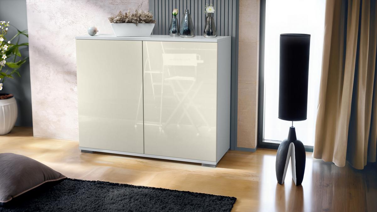 KOMMODE Skadu Creme Hochglanz - Creme, Holzwerkstoff (92.5/75.5/35cm) - Vladon