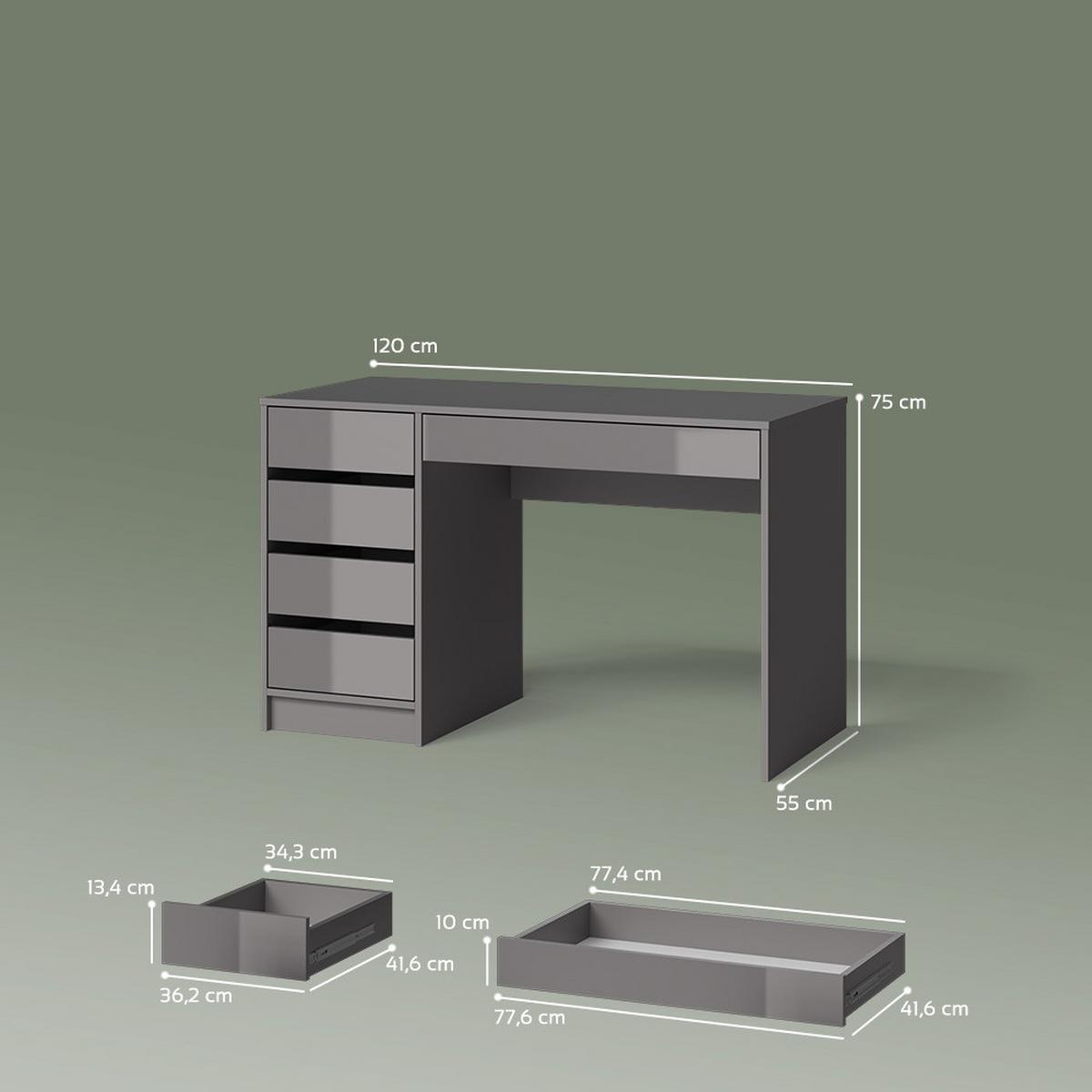 SCHMINKTISCH Imola Grau ohne Spiegel - Grau, Holzwerkstoff (55/120/75cm) - Livinity®