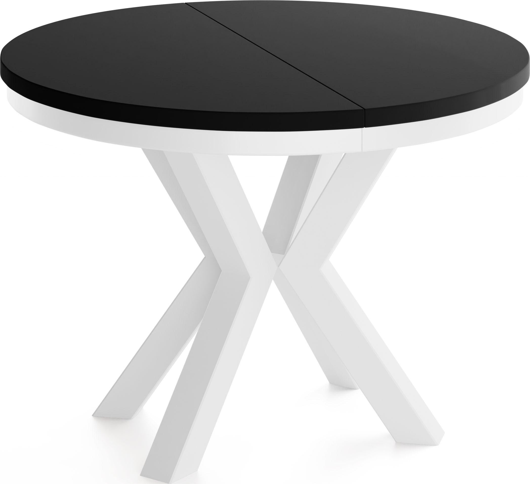 ESSTISCH Clara Weiß runder ausziehbarer, Schwarz 100-180/100/76 cm - Schwarz/Weiß, Holzwerkstoff/Metall (100/176/76cm) - WFL GROUP