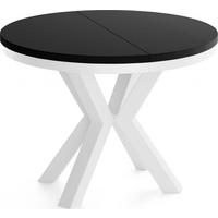 ESSTISCH Clara Weiß runder ausziehbarer, Schwarz 100-180/100/76 cm - Schwarz/Weiß, Holzwerkstoff/Metall (100/176/76cm) - WFL GROUP