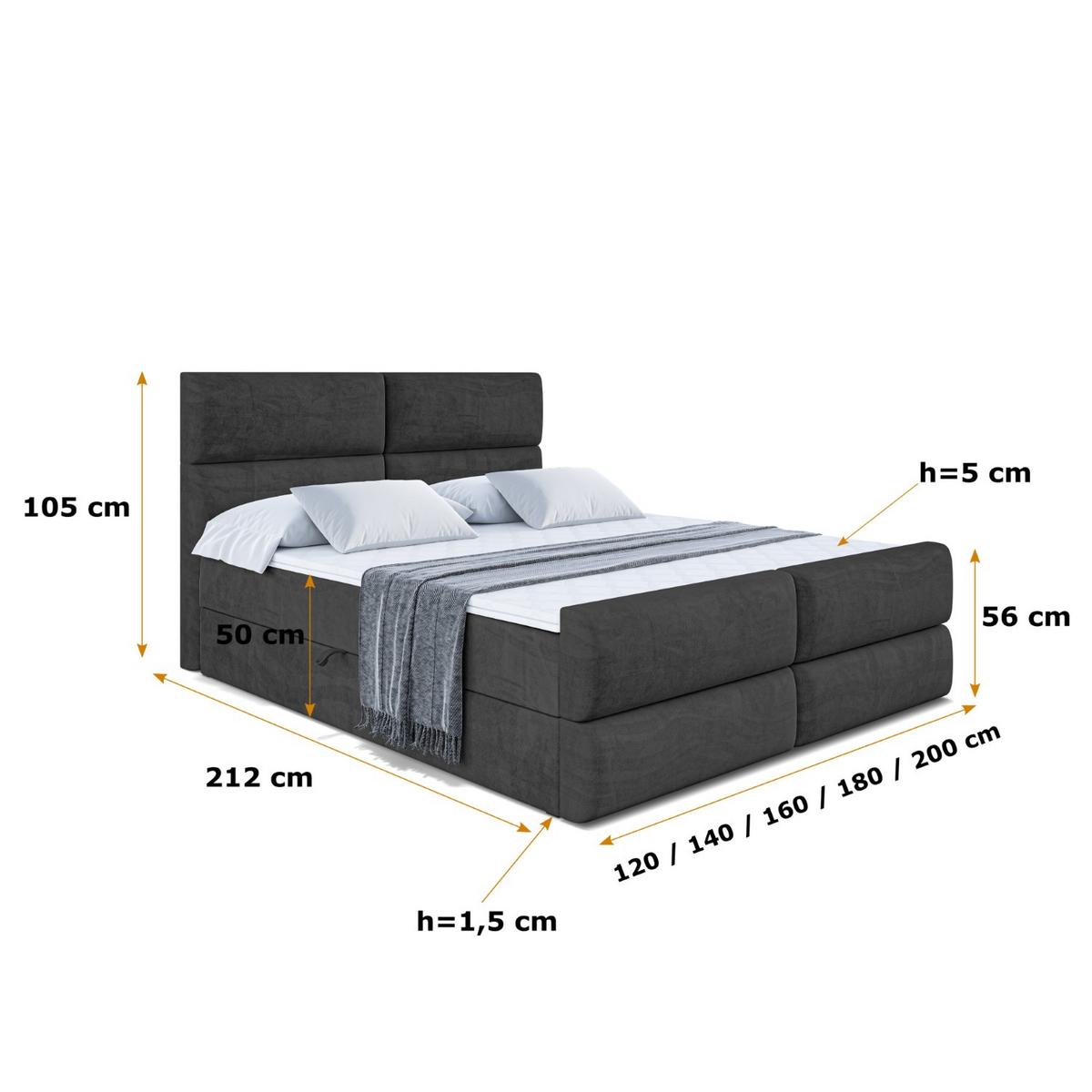 BOXBETT BOXI3-Z - 140x200 cm - H3 - Schwarz - Schwarz, Holzwerkstoff (140/200cm) - ALTDECOR