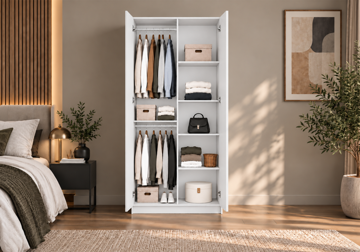 DREHTÜRENSCHRANK ROSA II 2D 100/210/55, 2-türig, weiß - Kaschmir/Weiß, Holzwerkstoff (100/210/55cm) - imoebel24