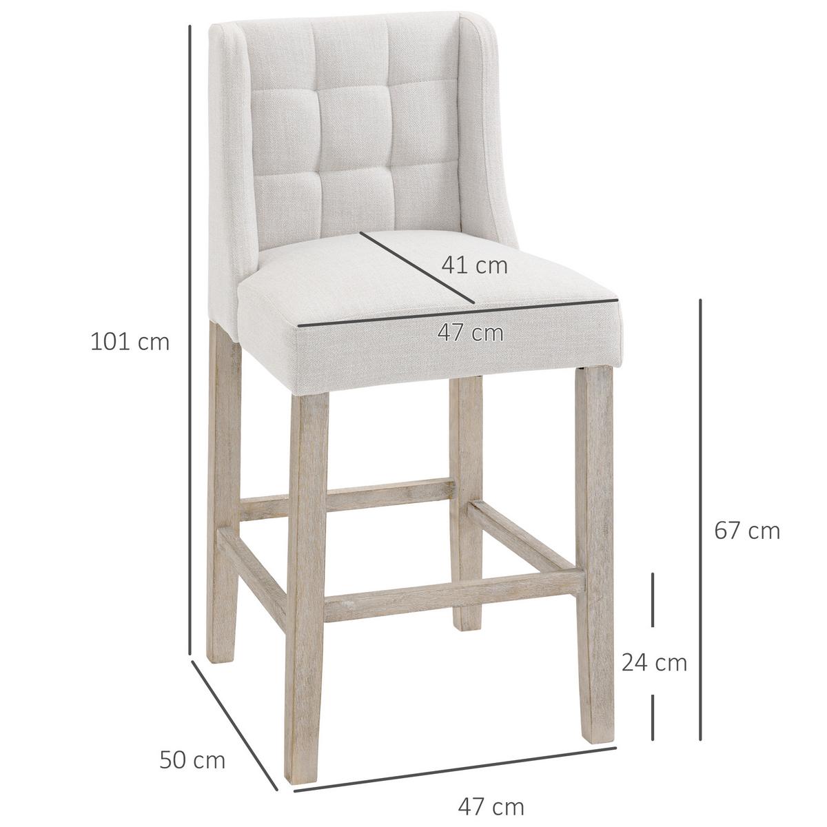 2ER-SET Barhocker moderne Küchenstühle Barstühle für Küche Leinen-Touch Holz - Beige/Weiß, Holz/Kunststoff (50/101/47cm) - HOMCOM