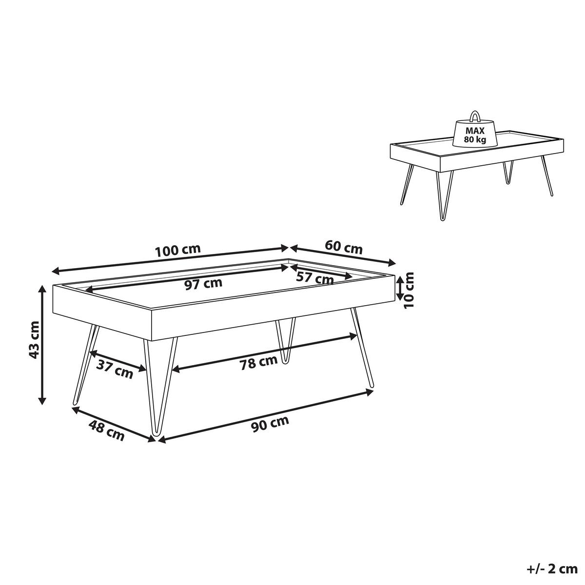 COUCHTISCH dunkler Holzfarbton rechteckig 100/60 cm Welton - Dunkelbraun/Schwarz, Holzwerkstoff (60/100/43cm) - Beliani