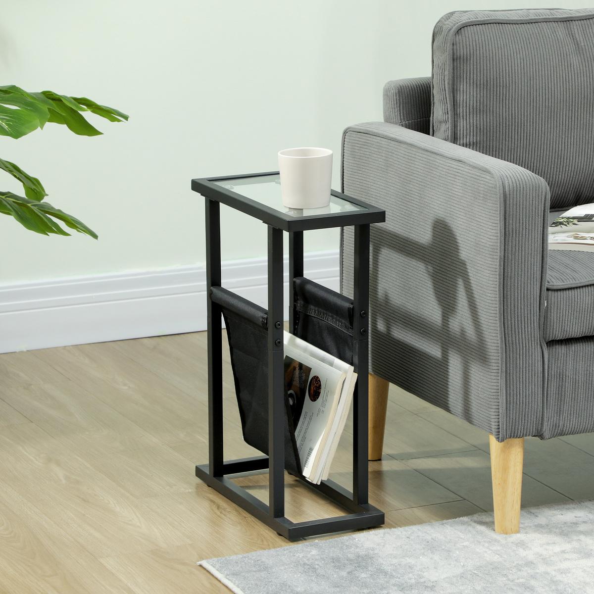 BEISTELLTISCH Couchtisch mit Stofftasche, Schwarz, 40 x 18 x 55,5 cm - Schwarz, Metall (40/18/55.5cm) - HOMCOM