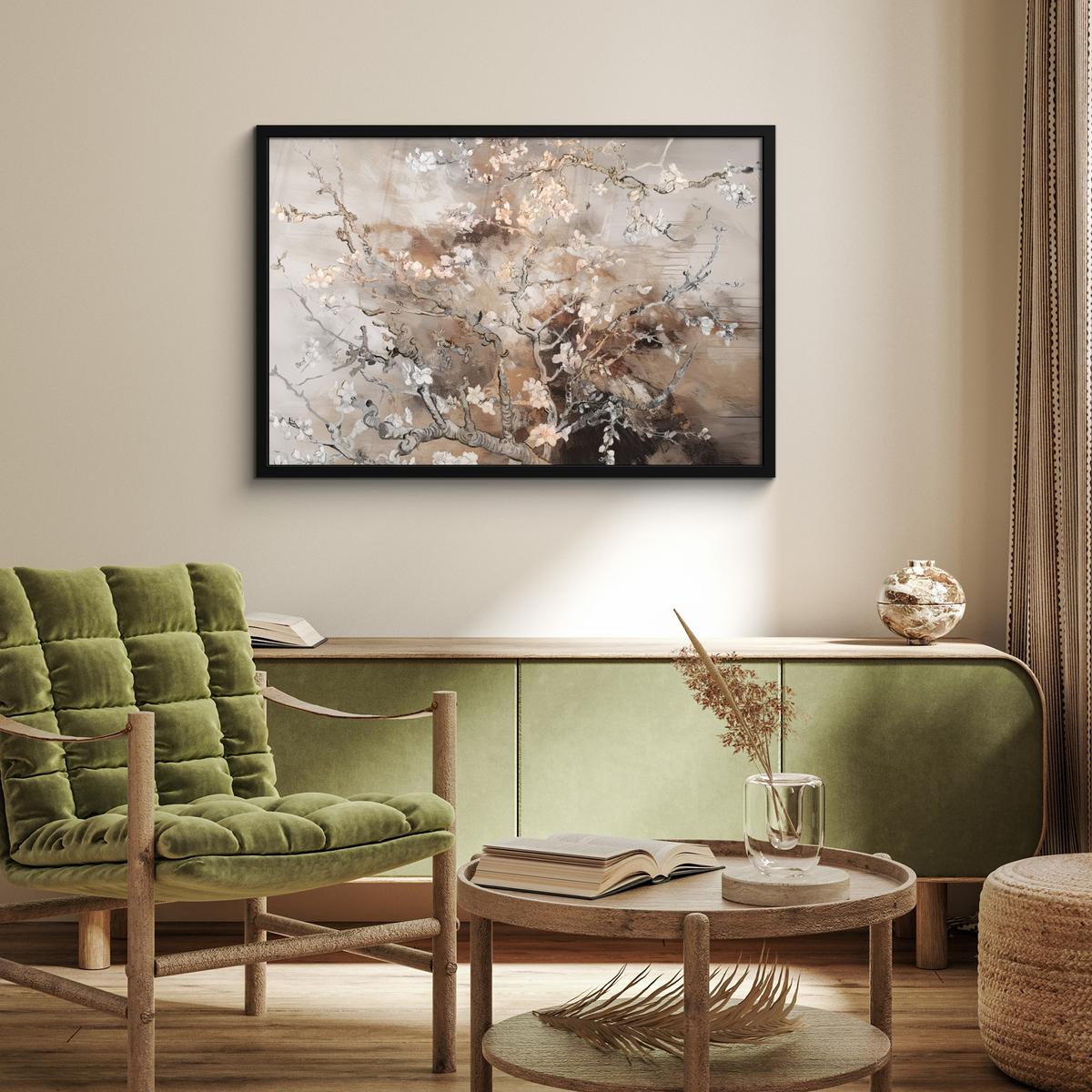 POSTER MIT RAHMENGERAHMTES BILD Mandelblüte - Kunst - Van Gogh - Beige - Abstrakt 90x60 cm - Braun, Papier (90/60cm) - MuchoWow