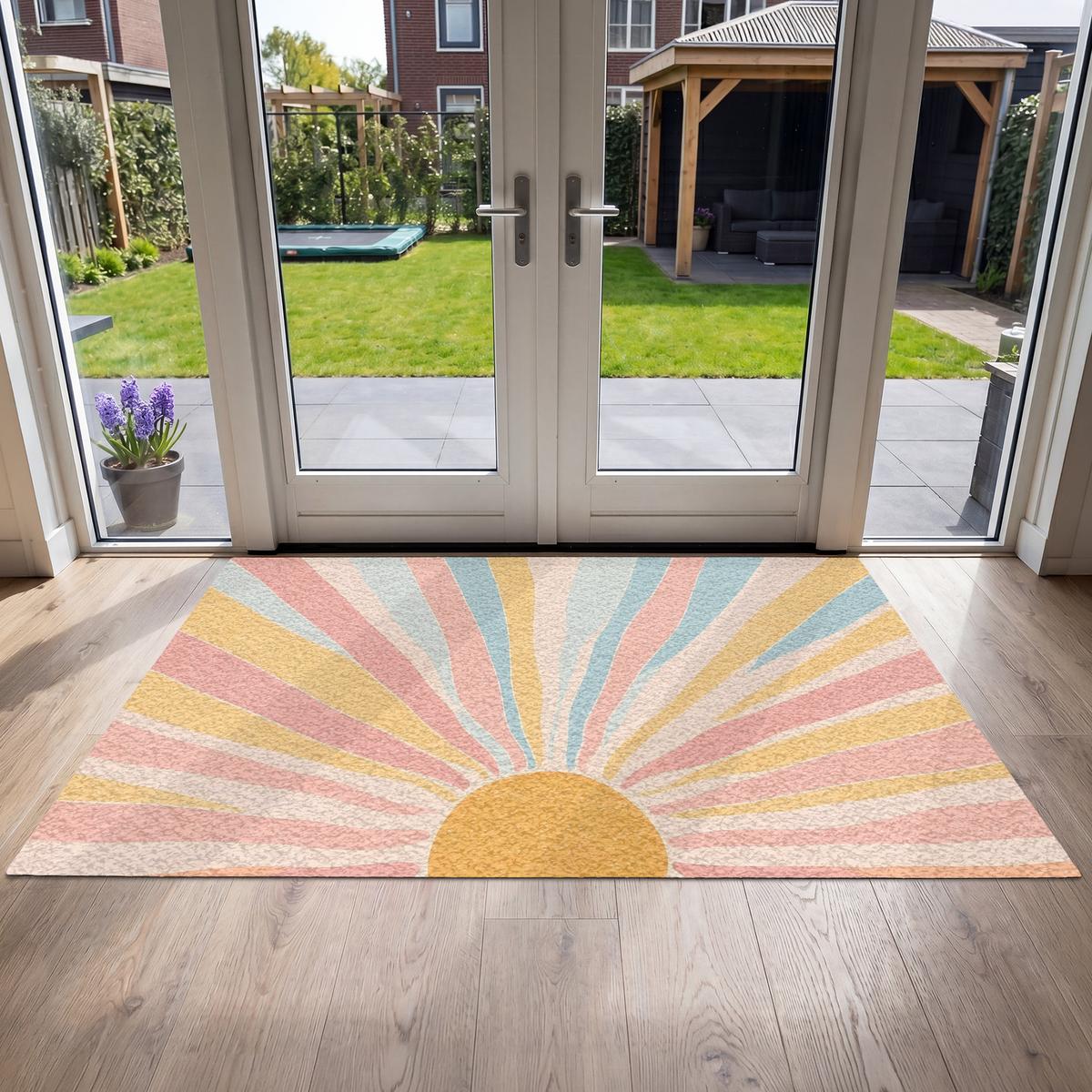 FUSSMATTE Illustration - Sonne - Pastellfarben Sauberlaufmatte 180x120 cm - Hellrosa, Kunststoff (180/0.4cm) - MuchoWow