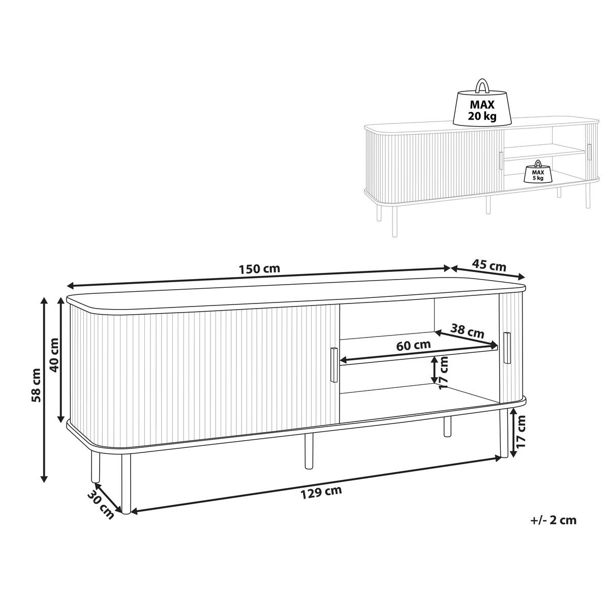 TV-MÖBEL Braun Bradley - Schwarz/Braun, Holzwerkstoff (150/58/45cm) - Beliani
