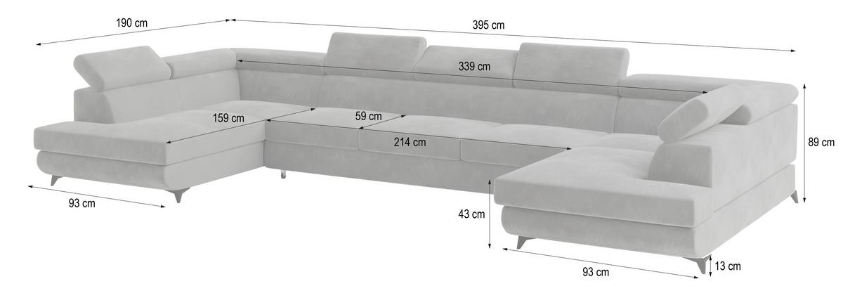 WOHNLANDSCHAFT URMANO Lila Velours-Stoff mit Schlaffunktion - Lila, Holz (395/89/190cm) - MASSENO