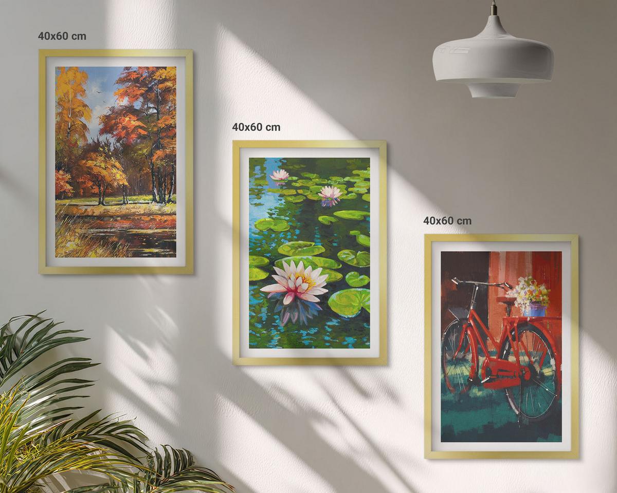 BILDER SET 3er Set - 40x60 cm Goldrahmen - Herbstfarbene Lilienterrasse - Goldfarben, Kunststoff (40/60cm) - TULUP