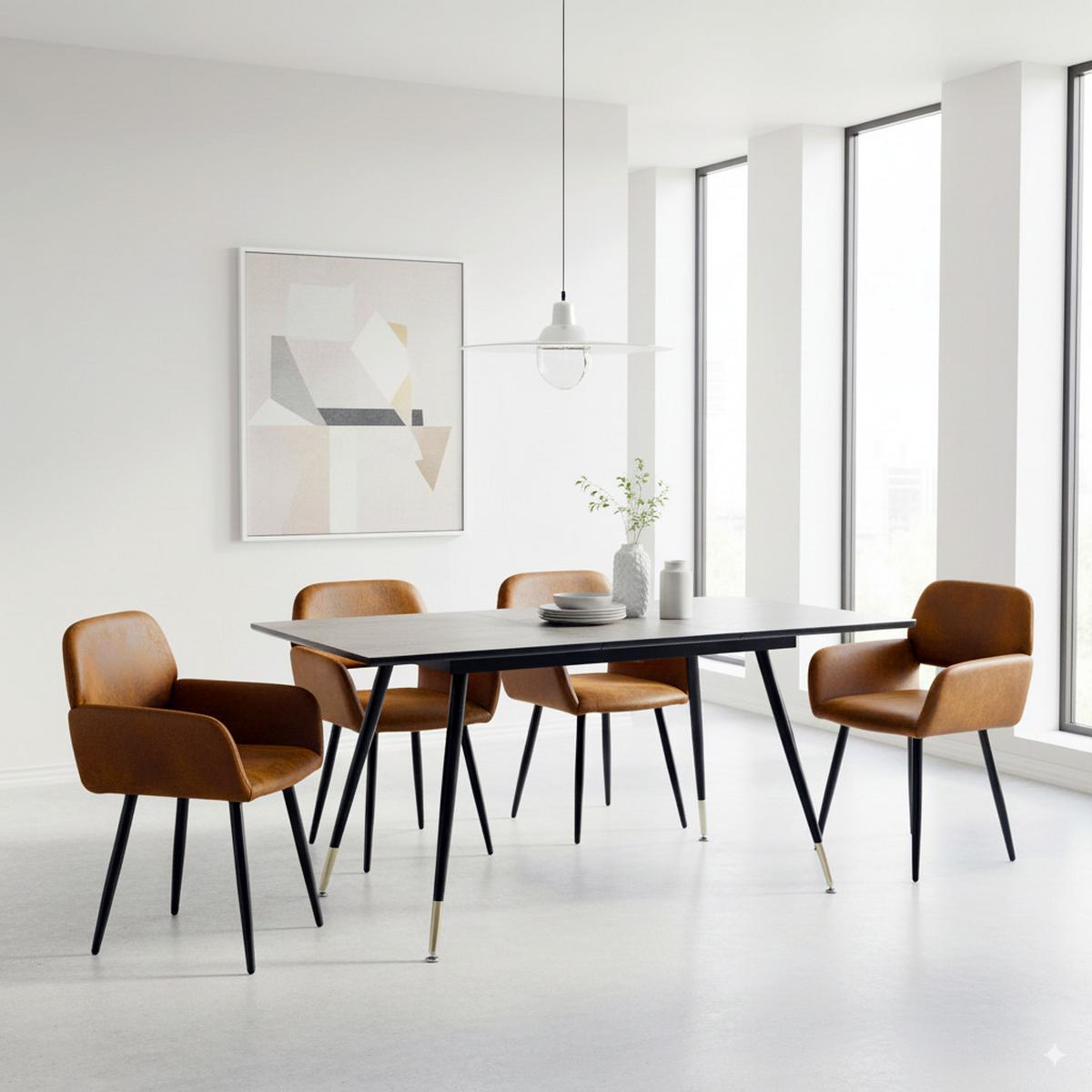 ESSTISCH Schwarz Marmormuster rechteckig ausziehbar 120-160/80/75cm - Schwarz, Holz/Metall (80/120/75cm) - Urban Meuble