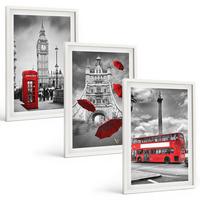 BILDER SET 3er Set - 40x60 cm Weißer Rahmen - Roter Regenschirmstand und Londoner Bus - Weiß, Kunststoff (40/60cm) - TULUP