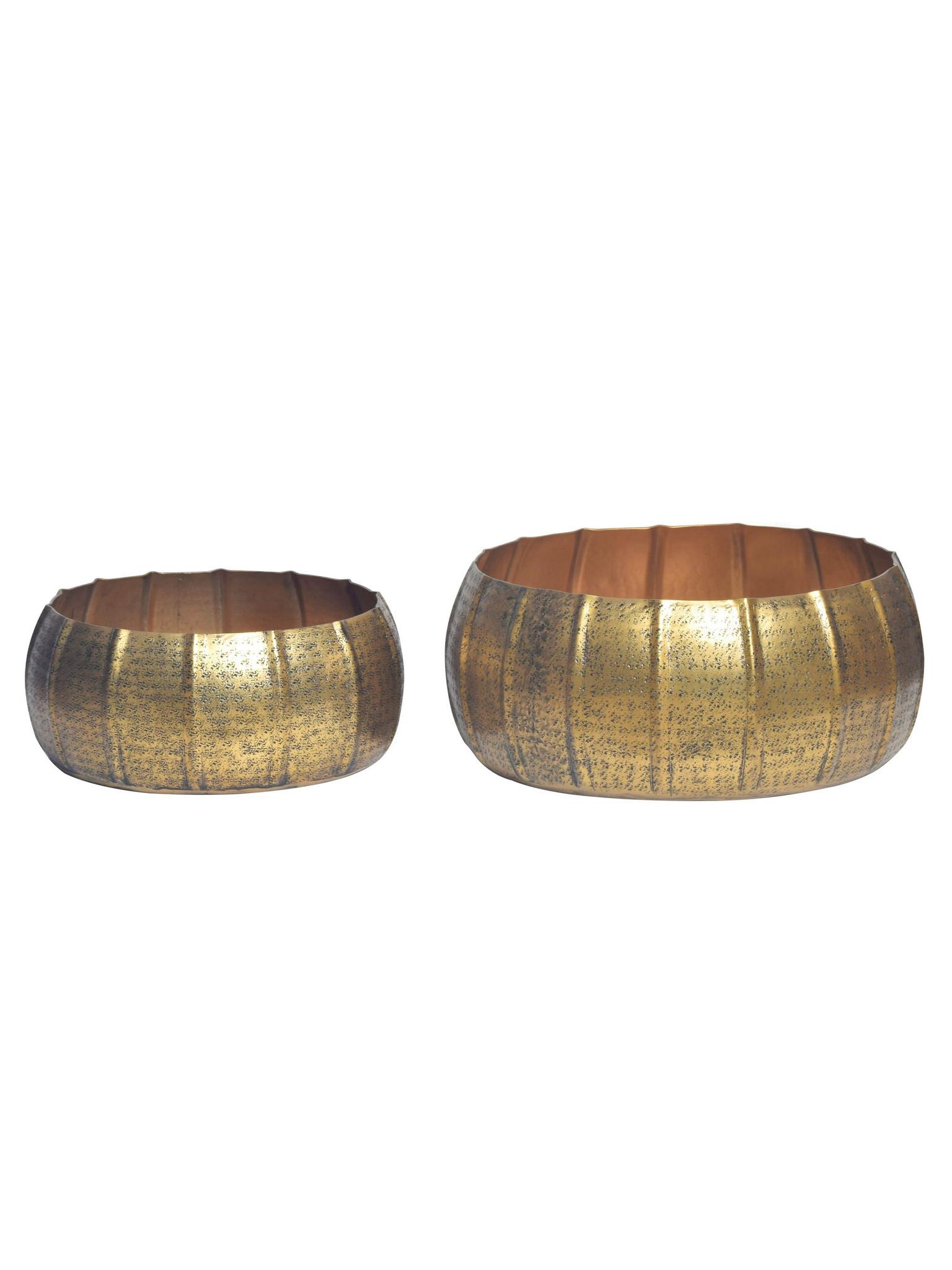 SCHALEN 2er-Set ECHAZ, Aluminium, handgefertigt, Gold, Ø 39 x 17 cm - Goldfarben, Metall (39/17/39cm) - KADIMA DESIGN