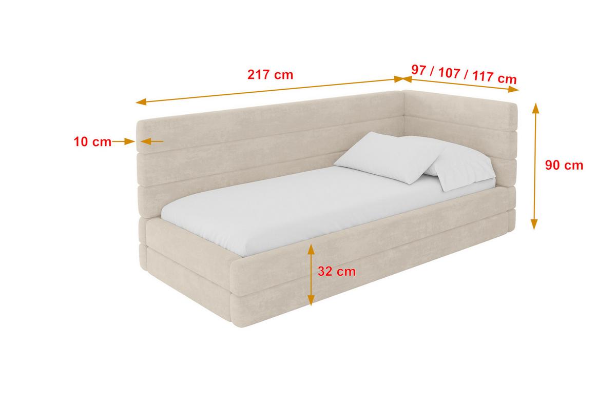 EINZELLBETT Jugendbett mit Bettkasten und Matratze H3/H4, Links - BEMY 90x200 Beige - Beige, Holzwerkstoff/Textil (90/200cm) - ALTDECOR