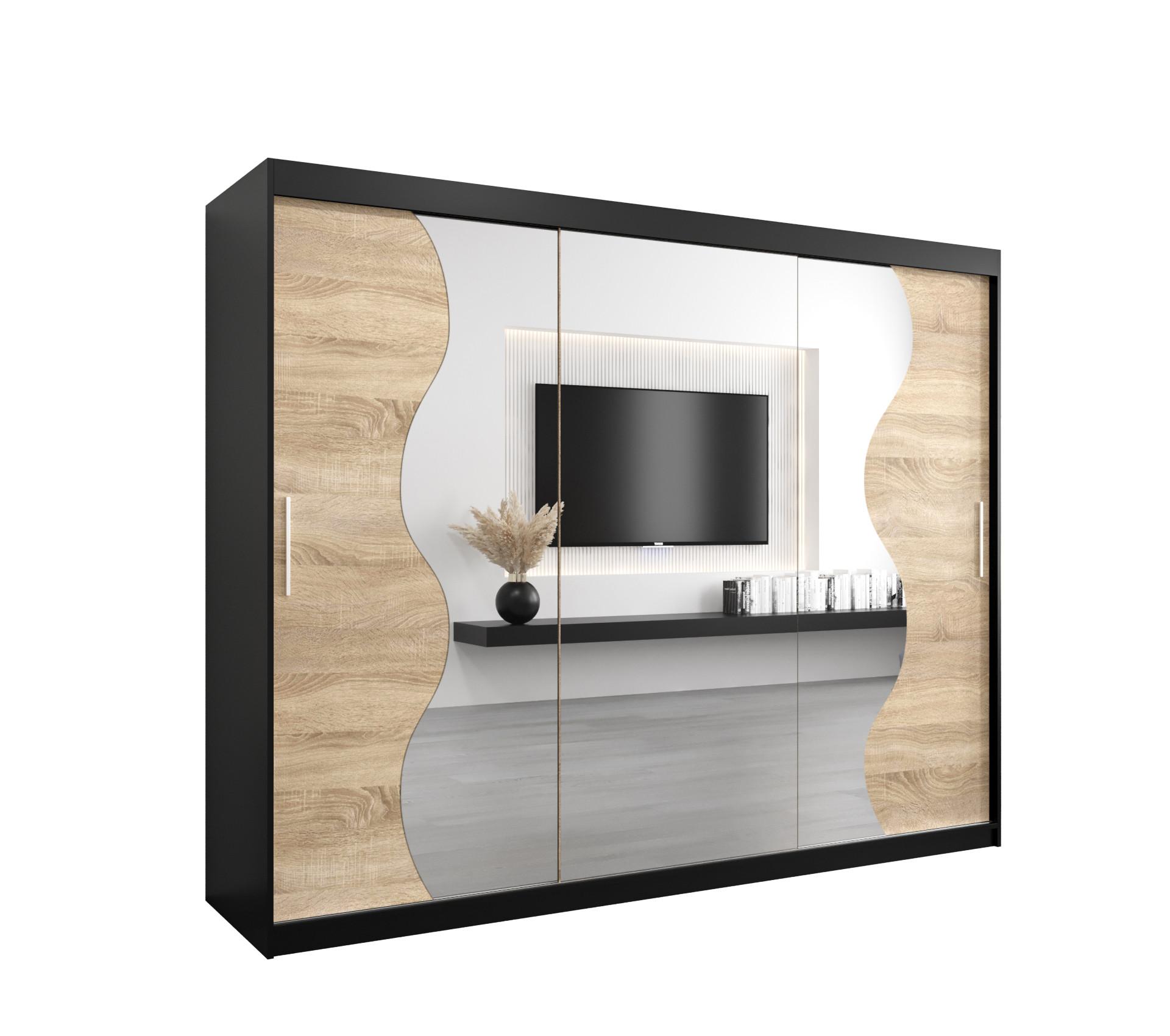 SCHWEBETÜRENSCHRANK 200/250/62 3-türig - Silberfarben/Schwarz, Holz/Kunststoff (250/200/62cm) - MÖBEL KRYSPOL