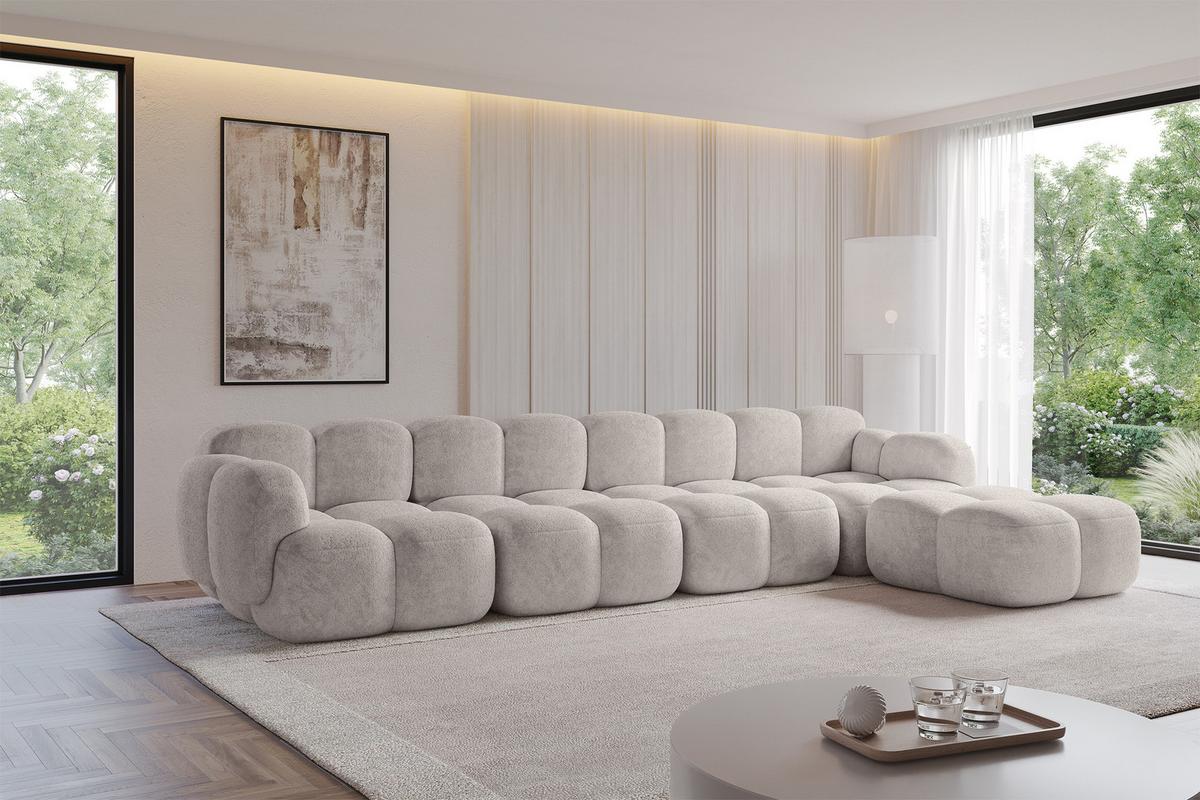 ECKSOFA modulares Sofa Rechts Miko-L3 390x205x75 Hellgrau Velours - Hellgrau/Schwarz, Holzwerkstoff/Kunststoff (390/205cm) - ALTDECOR