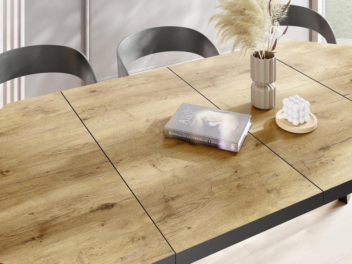 ESSTISCH Desmond achteckiger ausziehbarer, Lancelot Eiche 100-200/100/76 cm - Eichefarben/Schwarz, Holz/Holzwerkstoff (100/200/76cm) - WFL GROUP