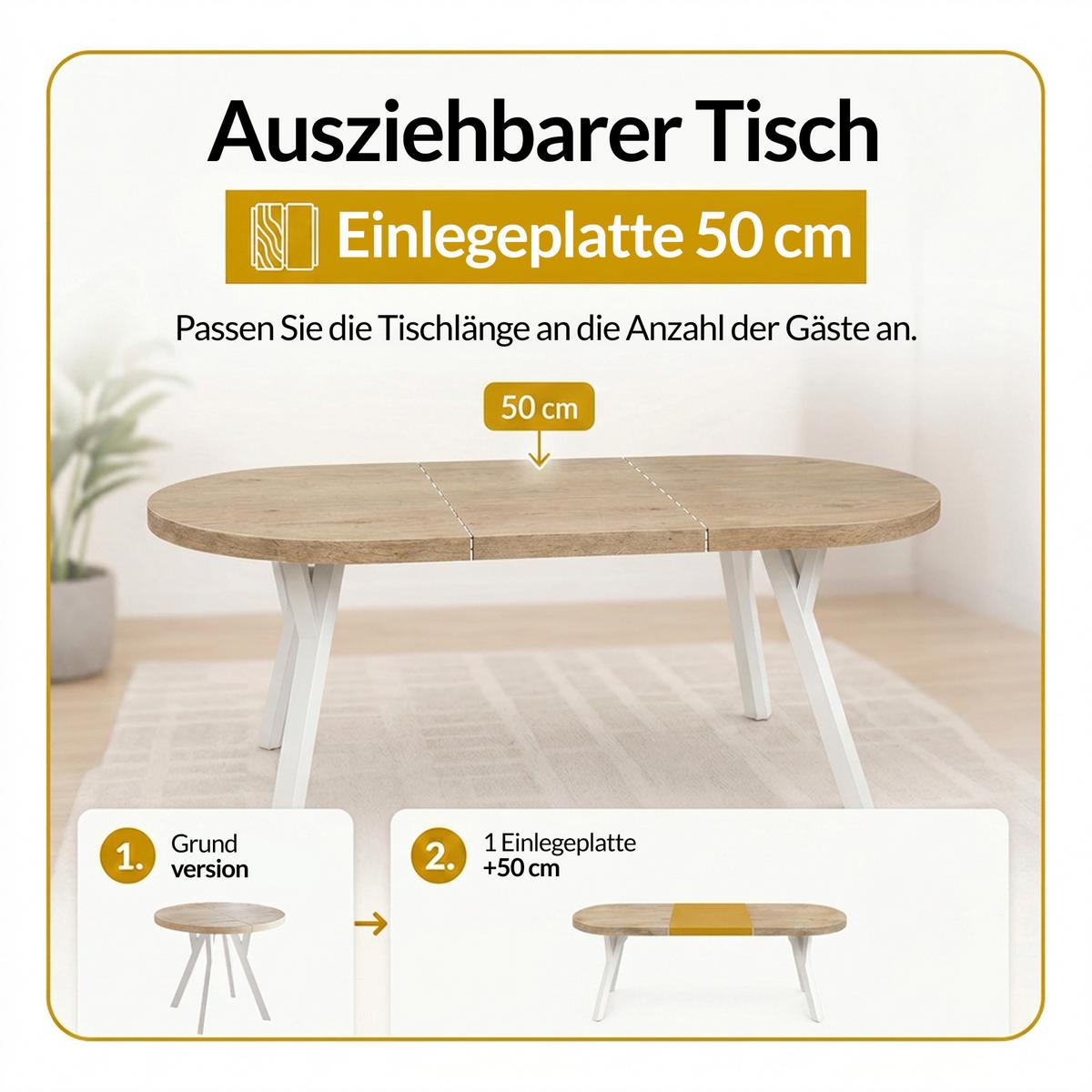 RUNDER Esstisch ausziehbar – Moderner Wohnzimmertisch und Küchentisch – Tisch mit Stabile Konstruktion, Durchmesser 80 cm - 130 cm - Farbe Lefkas - Dunkelbraun/Weiß, Holzwerkstoff (80/80/77cm) - Alpi-Möbel