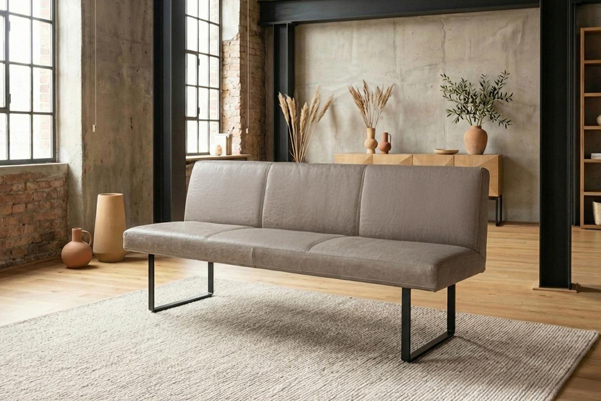 ESSZIMMERBANK ELEEN Grau Leder - Grau, Leder (223/85/69cm) - KAWOLA