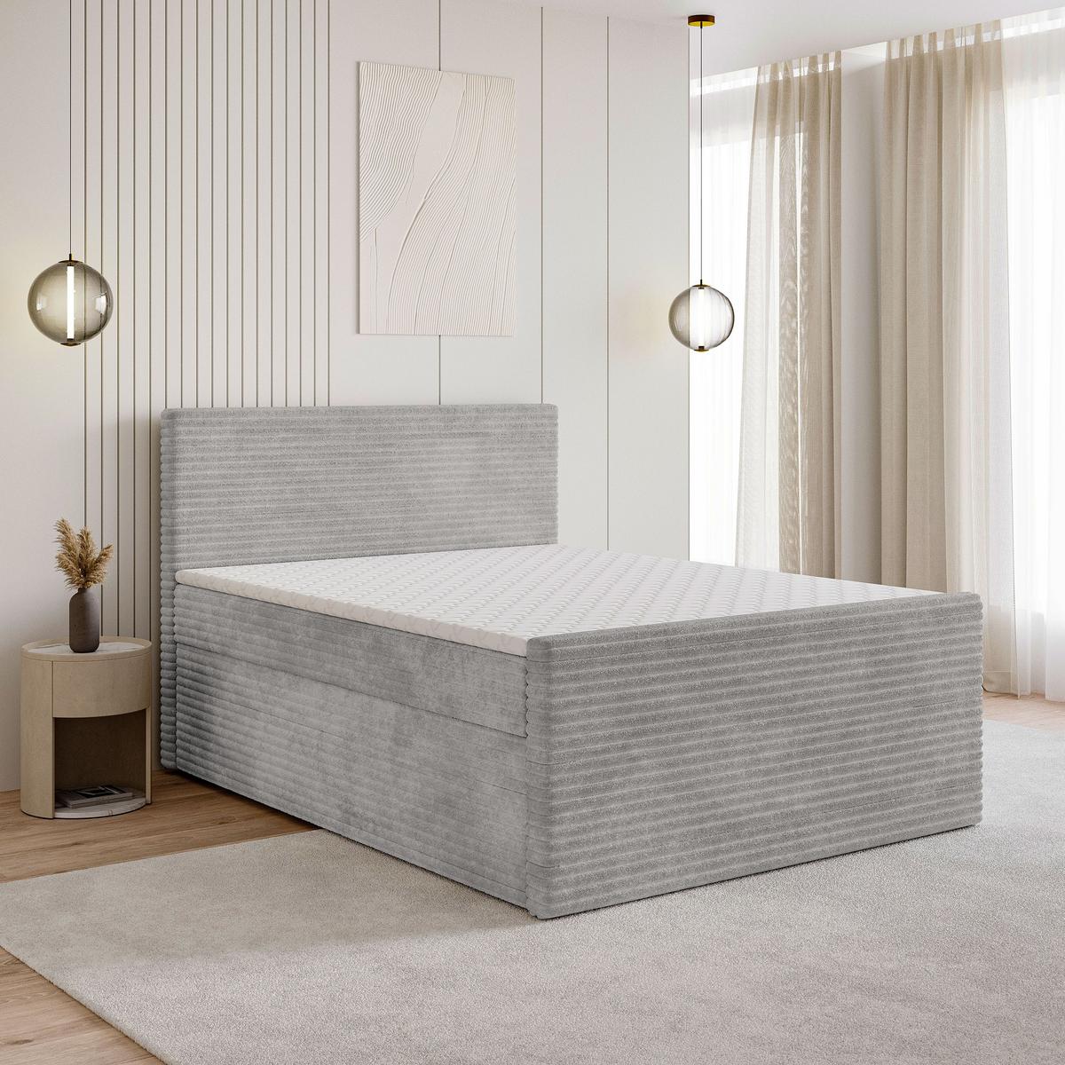 BOXBETT NOLEN 140x200 cm mit Matratze und Topper - Hellgrau - Hellgrau, Holz (140/200cm) - MASSENO