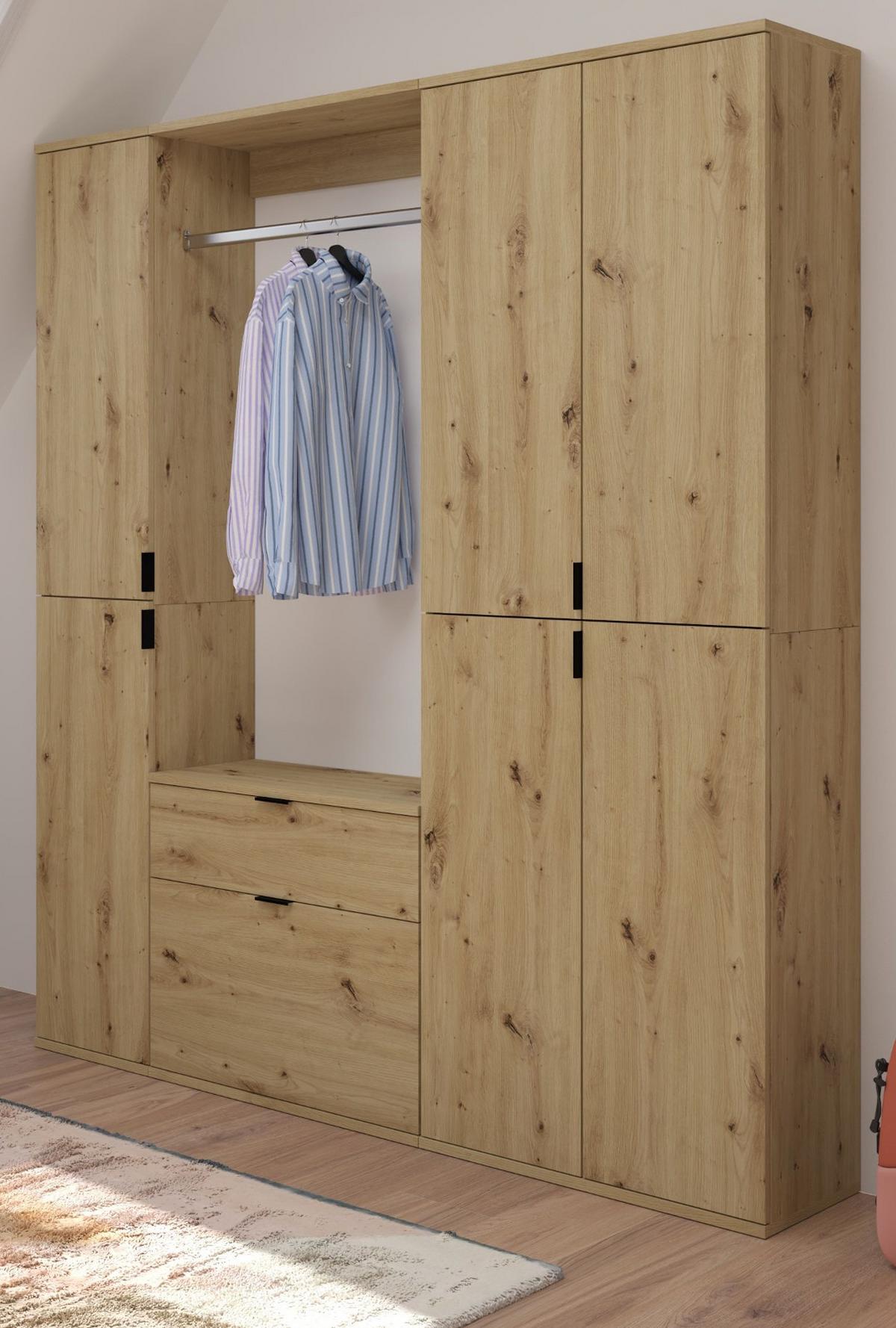 GARDEROBEN-SET Eiche Artisan 152 cm, Komplettset mit viel Stauraum - Schwarz/Eiche Artisan, Holzwerkstoff/Kunststoff (152/193/34cm) - Inn.Furn