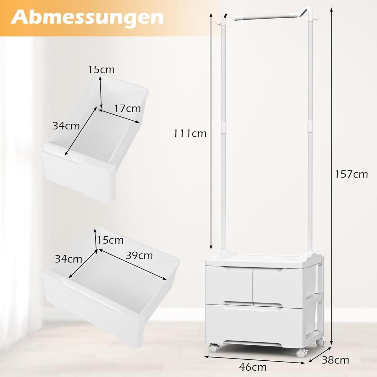KLEIDERSTÄNDER 157cm Weiß - Weiß, Metall (46/157/38cm) - COSTWAY