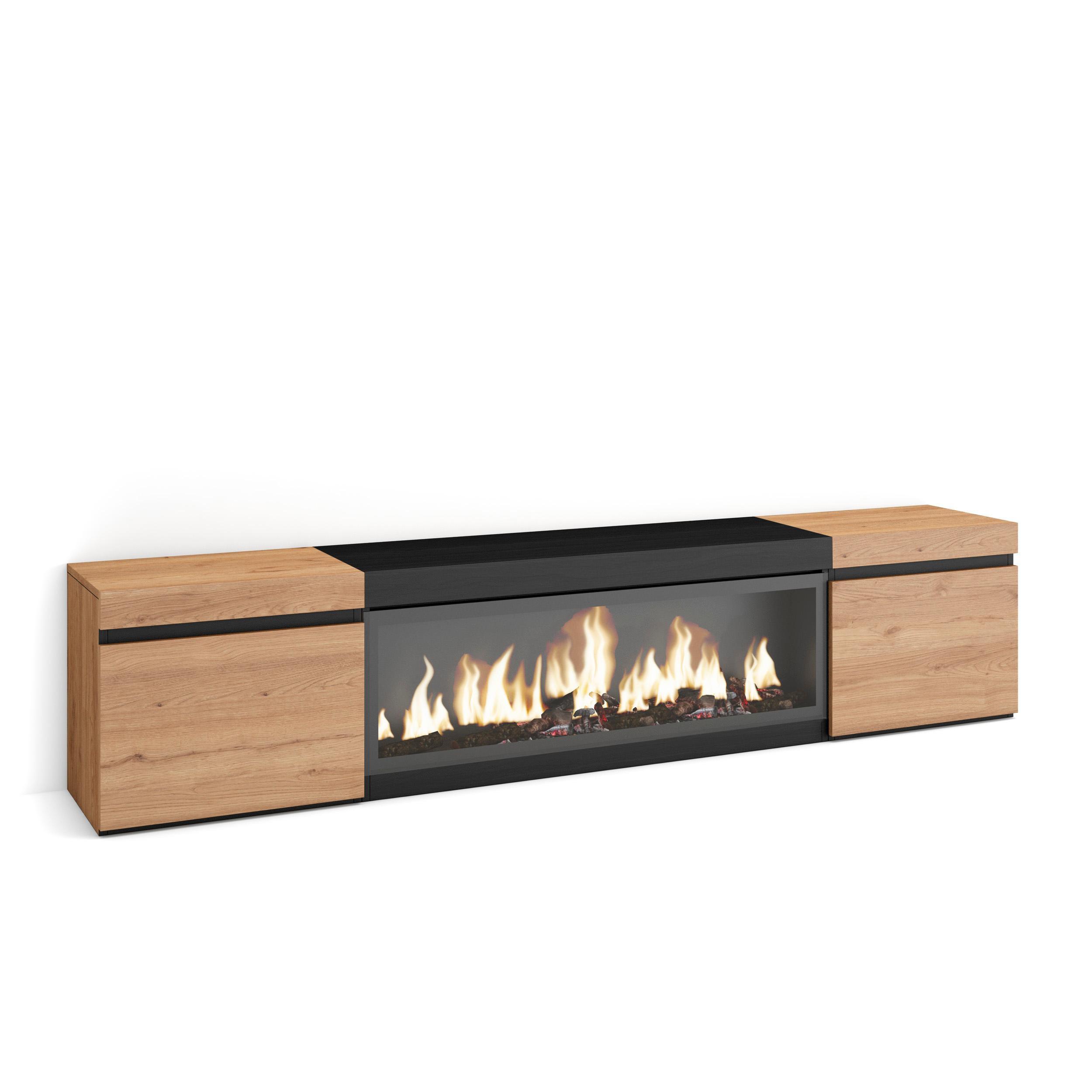 LOWBOARD, Tv-Schrank, mit Elektrokamin XXL, Eiche, Schwarz, 208/35/45cm - Eichefarben/Multicolor, Holzwerkstoff (208/45/35cm) - Skraut Home