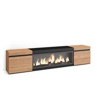 LOWBOARD, Tv-Schrank, mit Elektrokamin XXL, Eiche, Schwarz, 208/35/45cm - Eichefarben/Multicolor, Holzwerkstoff (208/45/35cm) - Skraut Home
