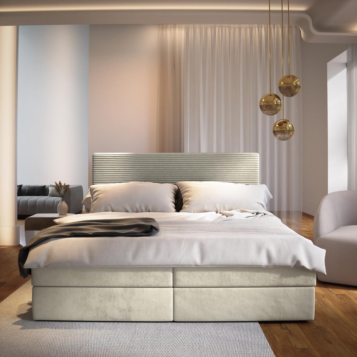BOXBETT GIARRO 140x200 cm mit Matratze und Topper - Creme - Creme, Holz (140/200cm) - MASSENO