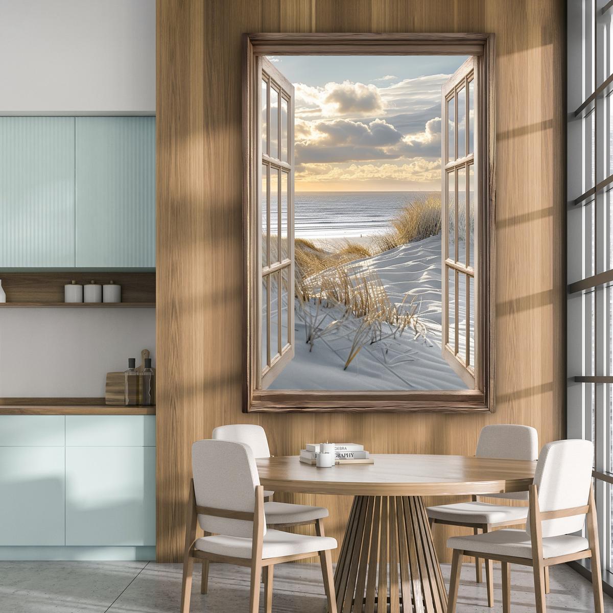 LEINWANDBILD Ausblick - Strand - Dünen - Meer - Natur Deko Groß 90x140 cm - Sandfarben, Textil (90/140cm) - MuchoWow