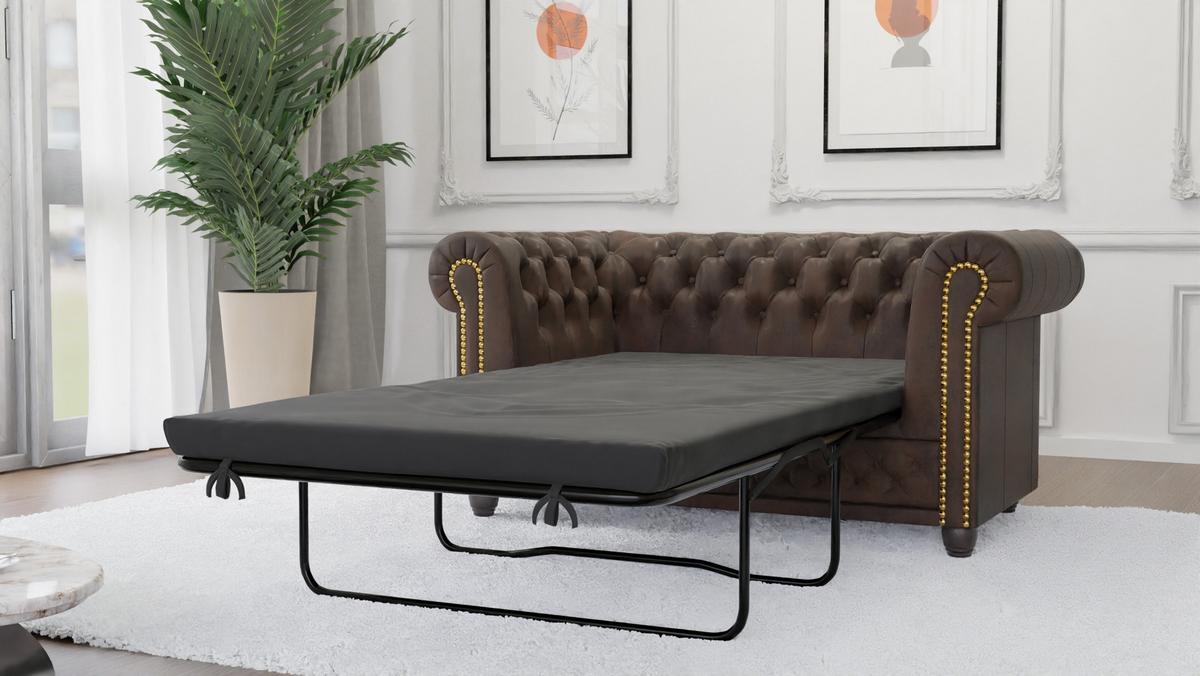 CHESTERFIELD-SOFA 2-sitzer mit Schlaffunktion Flux Dunkelbraun Microfaser Vintageoptik - Dunkelbraun/Braun, Holz/Textil (148/72/86cm) - S-Style Möbel
