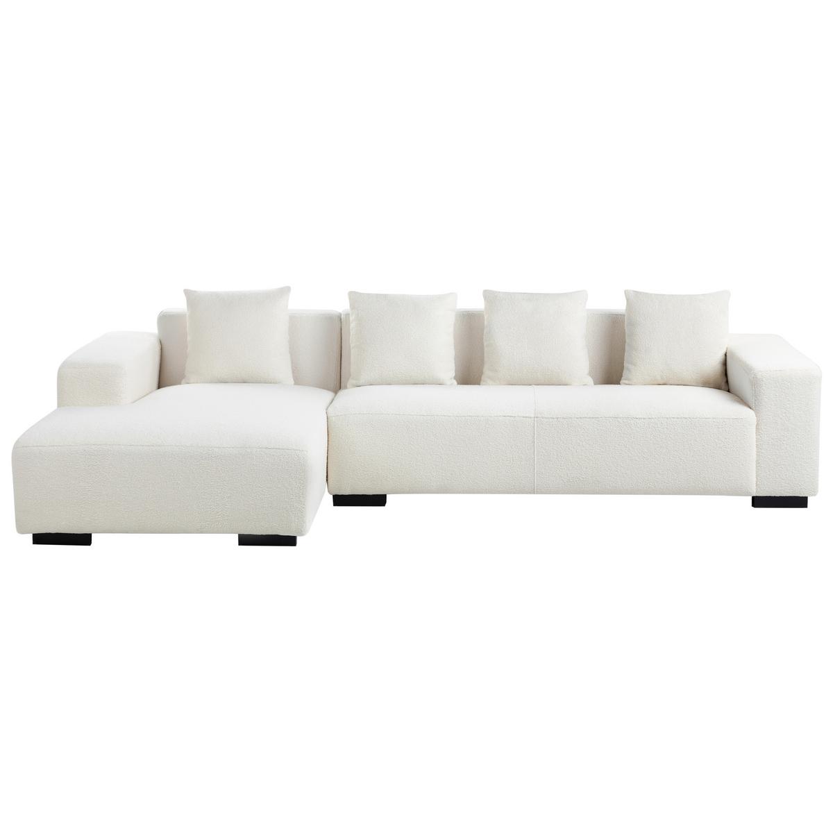 ECKSOFA 4-Sitzer Bouclé Weiß rechtsseitig Lungo - Schwarz/Weiß, Textil (285/160cm) - Beliani