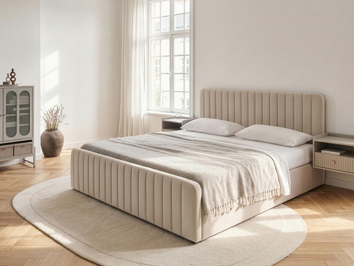 BETT mit Stauraum 180/200 Samtstoff Beige Lunan - Beige/Schwarz, Textil (180/200cm) - Beliani