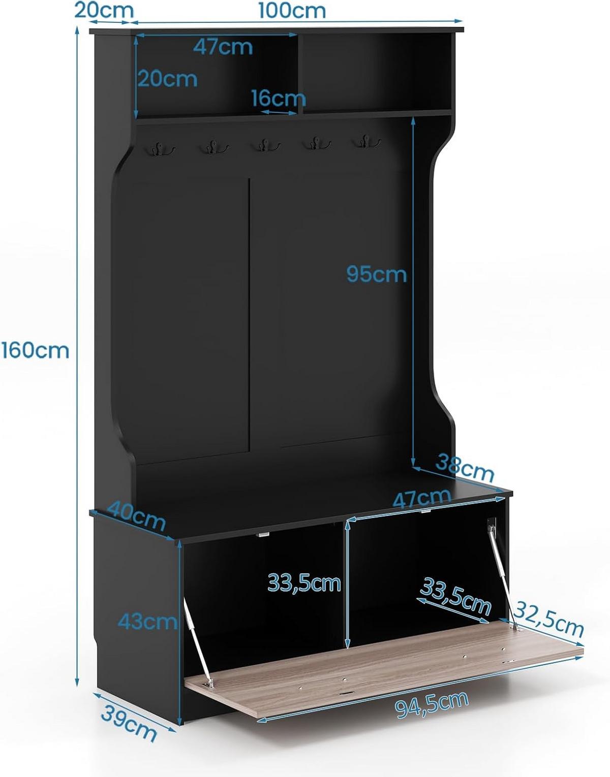 GARDEROBENSTÄNDER 160cm Schwarz - Schwarz, Holz (100/160/40cm) - COSTWAY