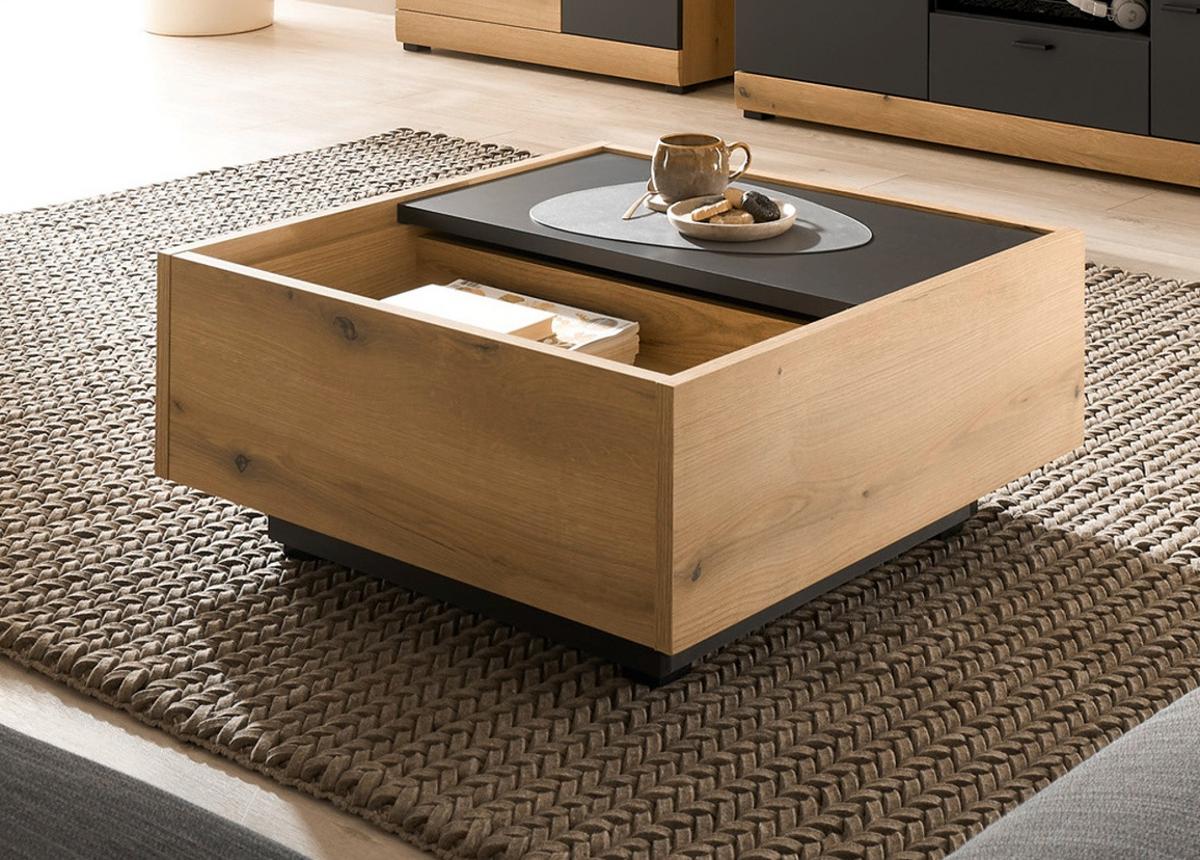 COUCHTISCH in Eiche, grau quadratisch 75 cm - Kaschmir/Eichefarben, Holzwerkstoff/Kunststoff (75/75/34cm) - Furn.Design
