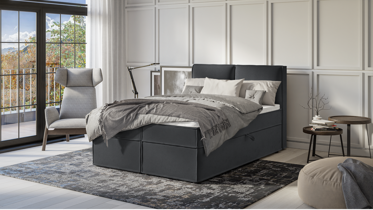BOXBETT Eclipse 140/200 cm Graphit Luxusmicrofaser - Graphitfarben/Schwarz, Holz/Kunststoff (140/200cm) - S-Style Möbel