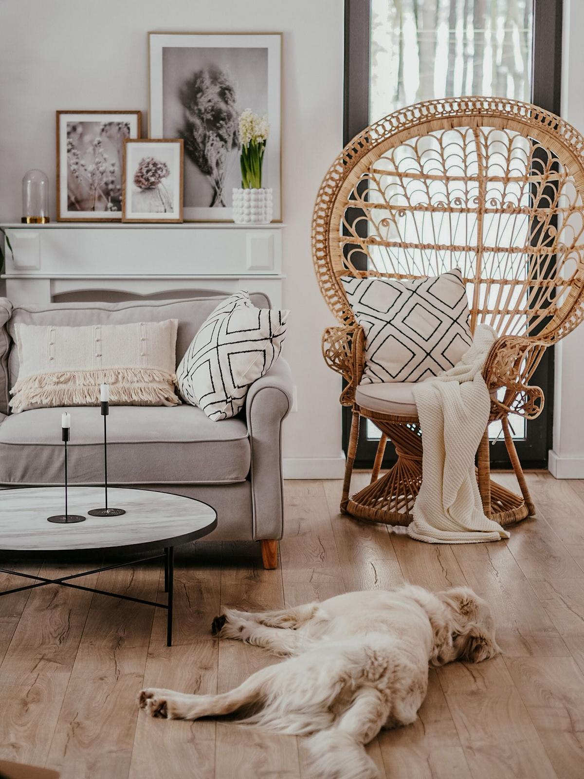 PFAUENSESSEL Rattan/Baumwolle natürlich Emmanuelle - Beige/Naturfarben, Naturmaterialen/Textil (120/150/50cm) - Beliani