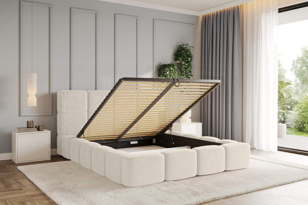 POLSTERBETT mit Bettkasten und Lattenrost mit Kopfteil, Boxbett ohne Matratze, mit Stauraum - NATA 160x200 Hellbeige - Beige, Holzwerkstoff/Textil (160/200cm) - ALTDECOR