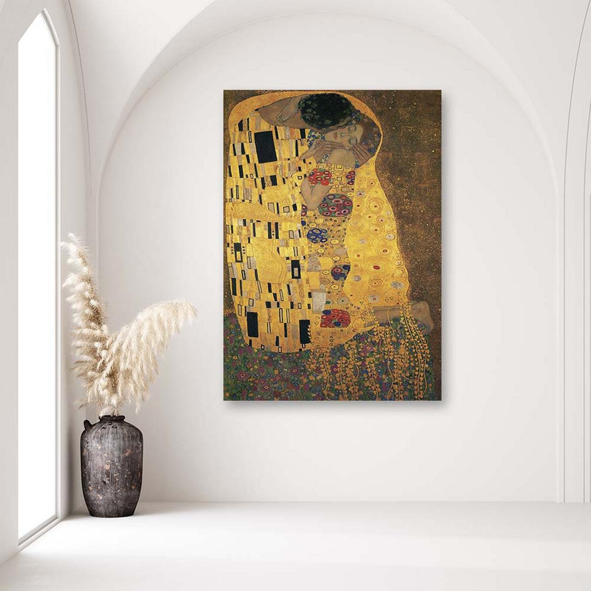 LEINWANDBILD Der Kuss - G. Klimt Reproduktion 40x60cm - Gelb, Textil (40/60cm) - Feeby