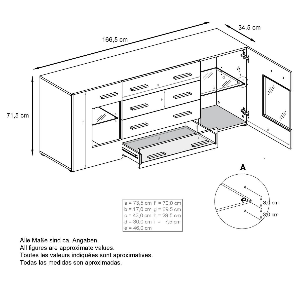 SIDEBOARD Noah Brombeer Hochglanz - Brombeere, Holzwerkstoff (166/72/35cm) - Vladon