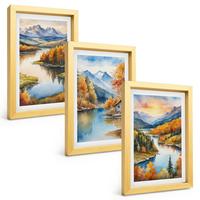 BILDER SET 3er Set - 20x30 cm Goldrahmen - Herbstliche Berglandschaften - Goldfarben, Kunststoff (20/30cm) - TULUP