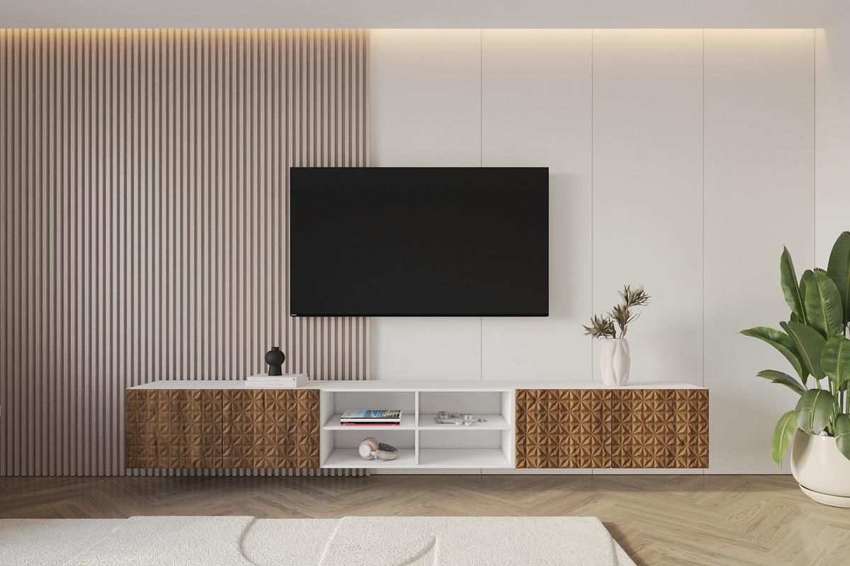 LOWBOARD VIRA-W 3x100x40x40 cm - Weiß / Katania - Eiche Wotan, Holzwerkstoff (300/40/40cm) - ALTDECOR