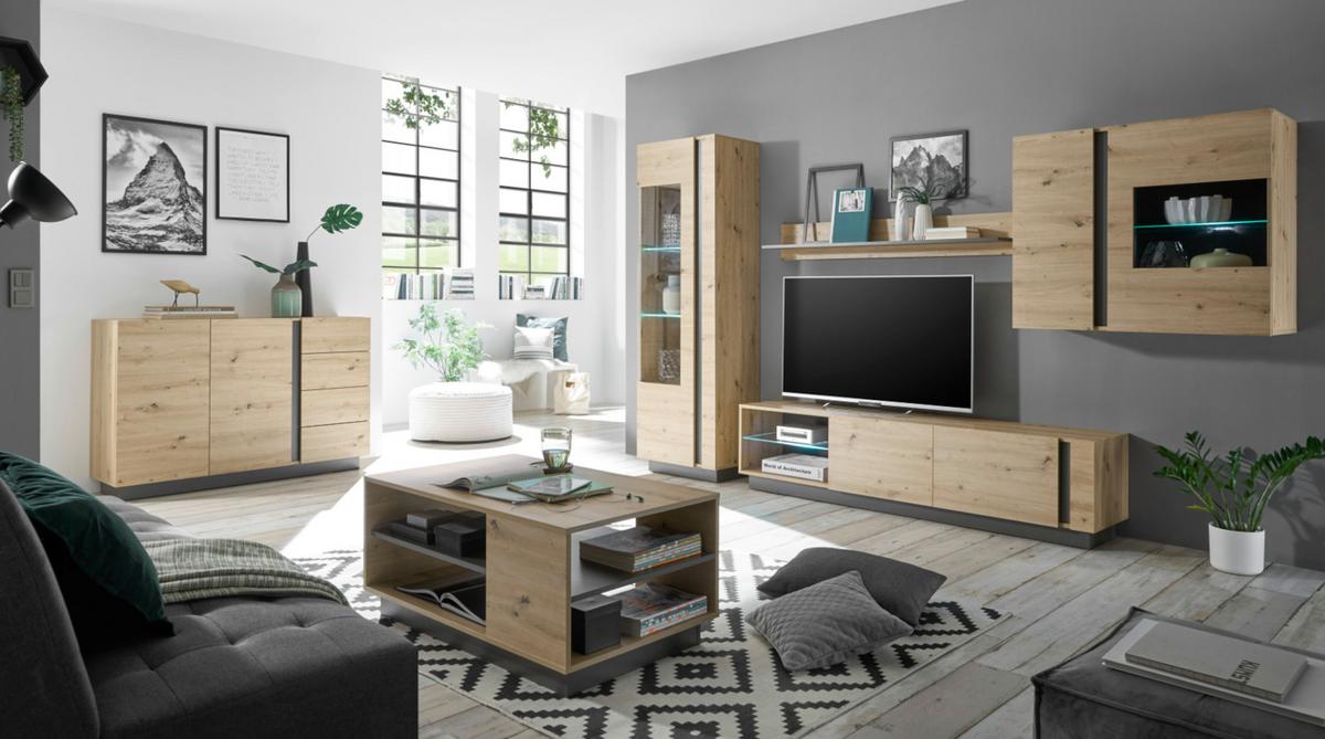 SIDEBOARD Eiche Artisan, Graphit grau 138 cm, Kommode mit Schubladen - Eiche Artisan/Grau, Holz/Holzwerkstoff (138/91/40cm) - Furn.Design