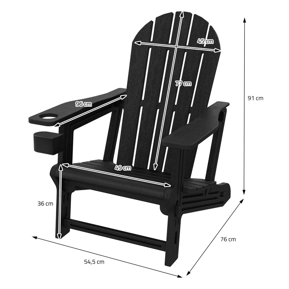 ADIRONDACK LOUNGESTUHL mit Getränkehalter Schwarz aus Kunststoff - Schwarz, Kunststoff (54.5/91/76cm) - ML-DESIGN